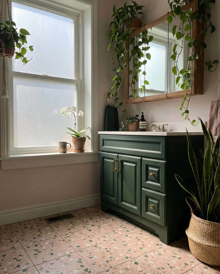 Pink and Green Botanical Bathroom 2