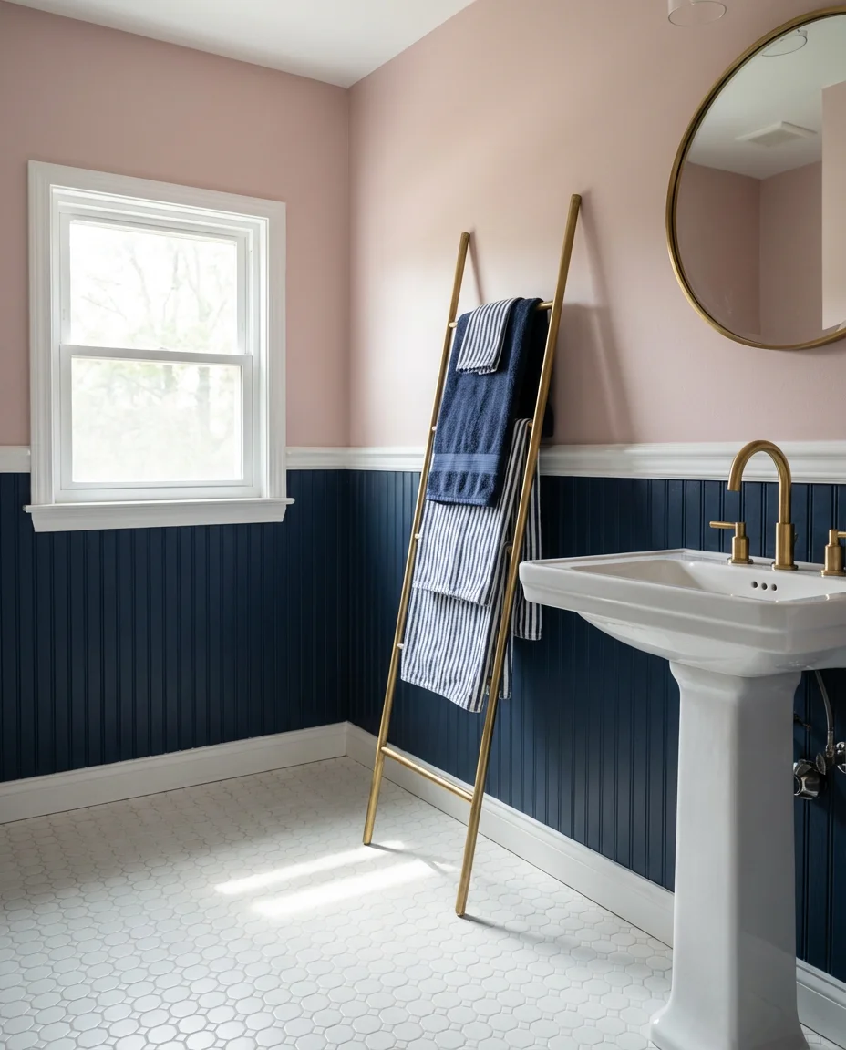 Pink and Navy Blue Nautical Bathroom 1