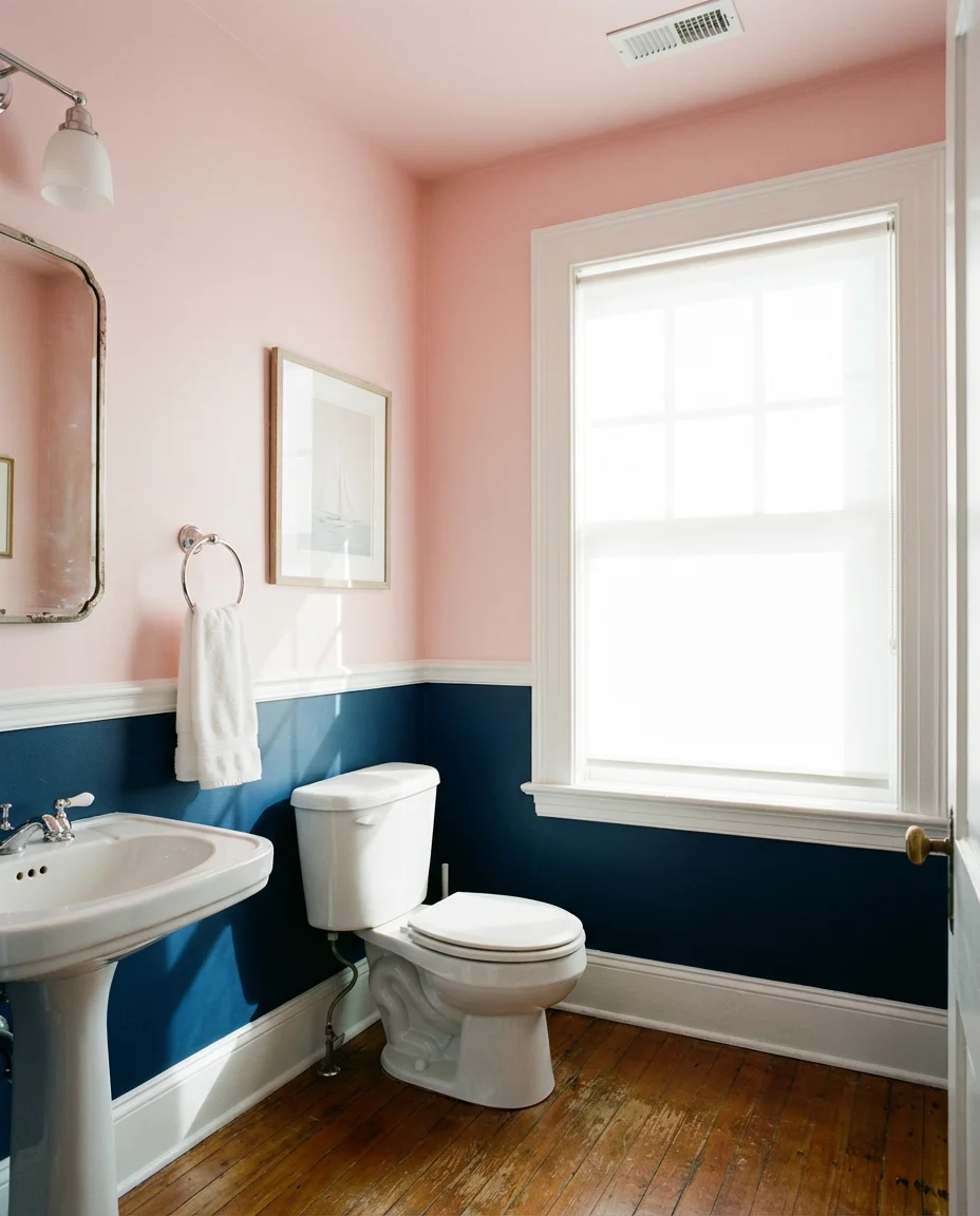 Pink and Navy Blue Nautical Bathroom 2