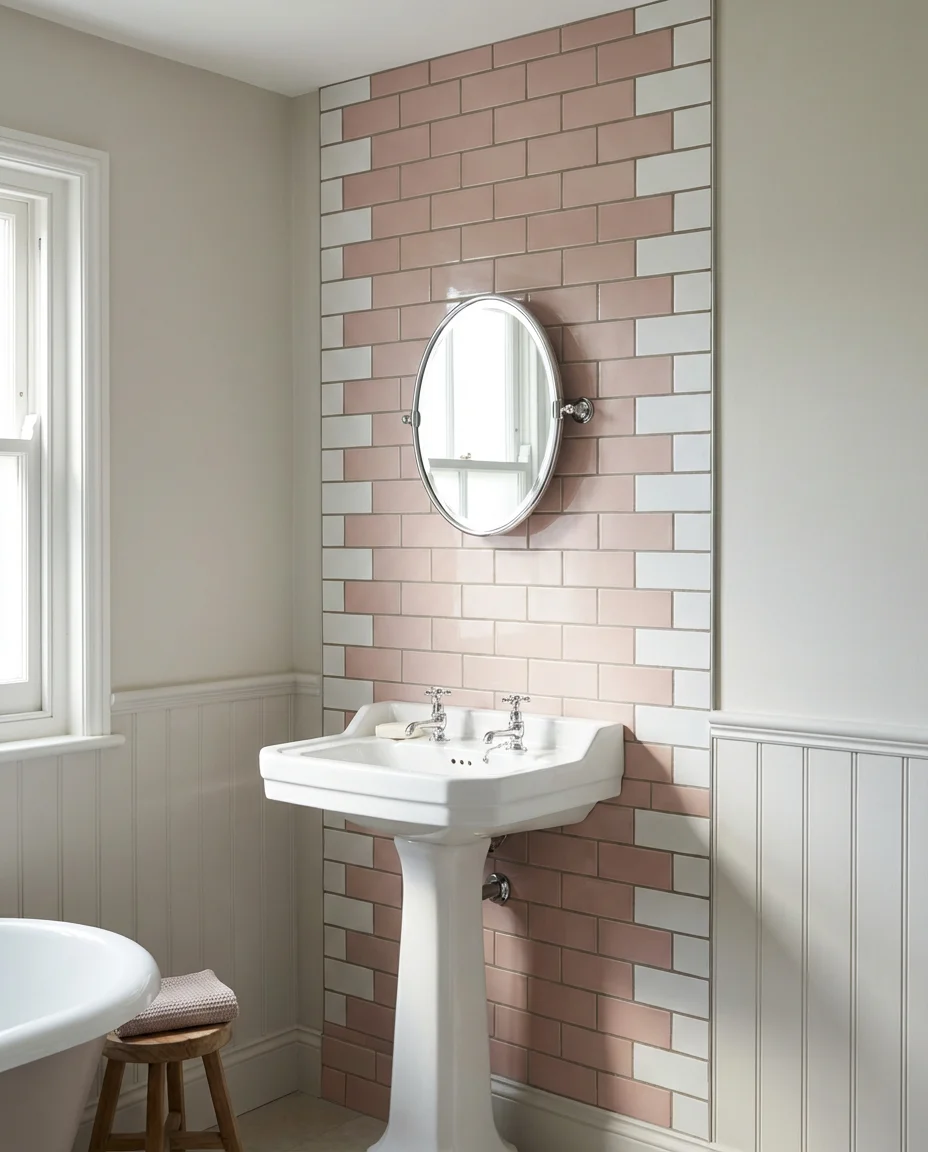 Pink and White Subway Tile Shower 2