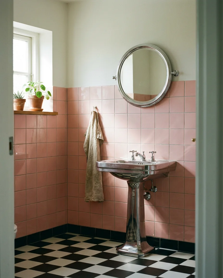 Retro Pink Tile With Checkerboard Floors 1