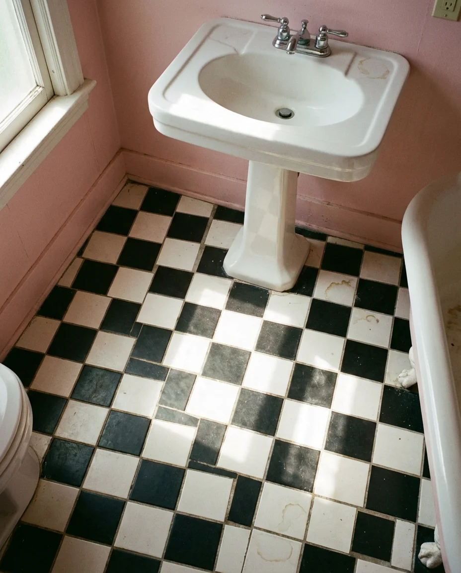 Retro Pink Tile With Checkerboard Floors 2