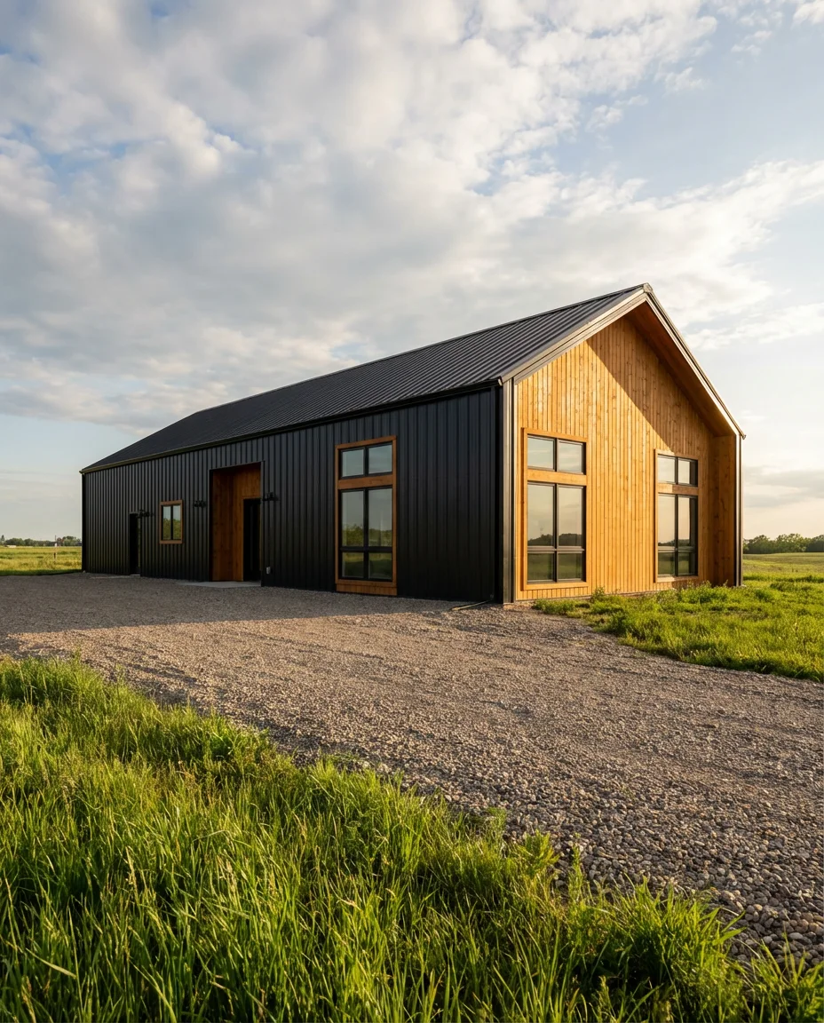 Sleek Black Exterior With Wood Accents 1