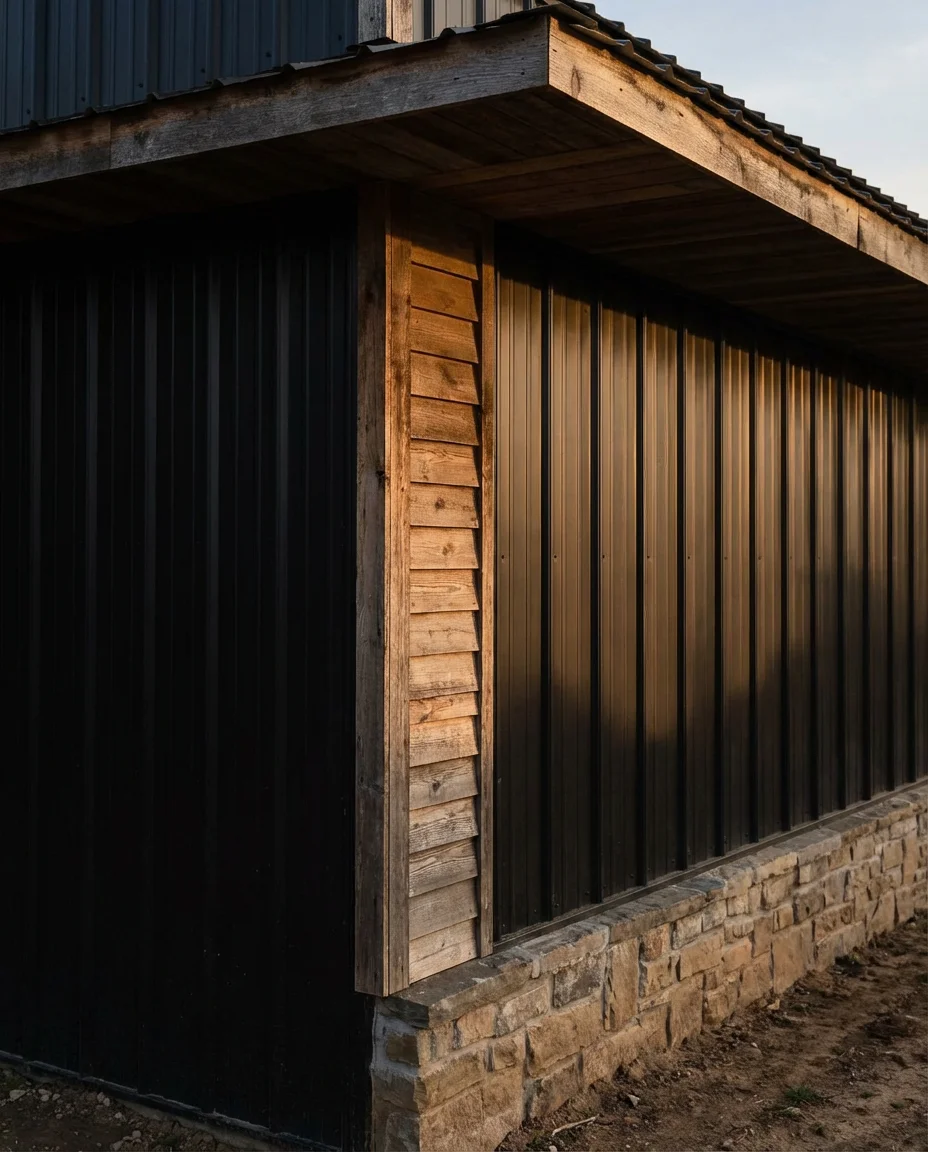 Sleek Black Exterior With Wood Accents 2