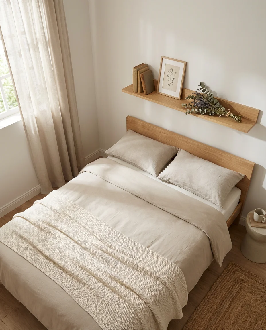 Small Bedroom Wall Shelf Above the Headboard 2