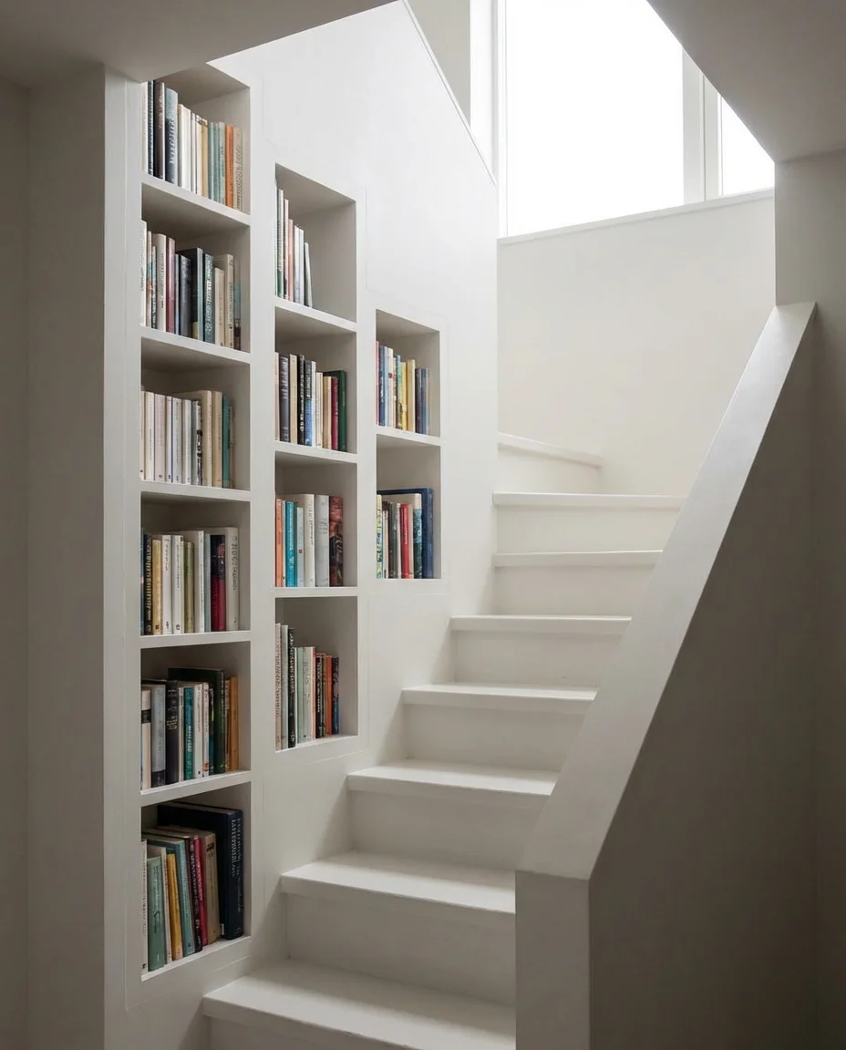 Small Space Bookshelf Built Into Stairs 1