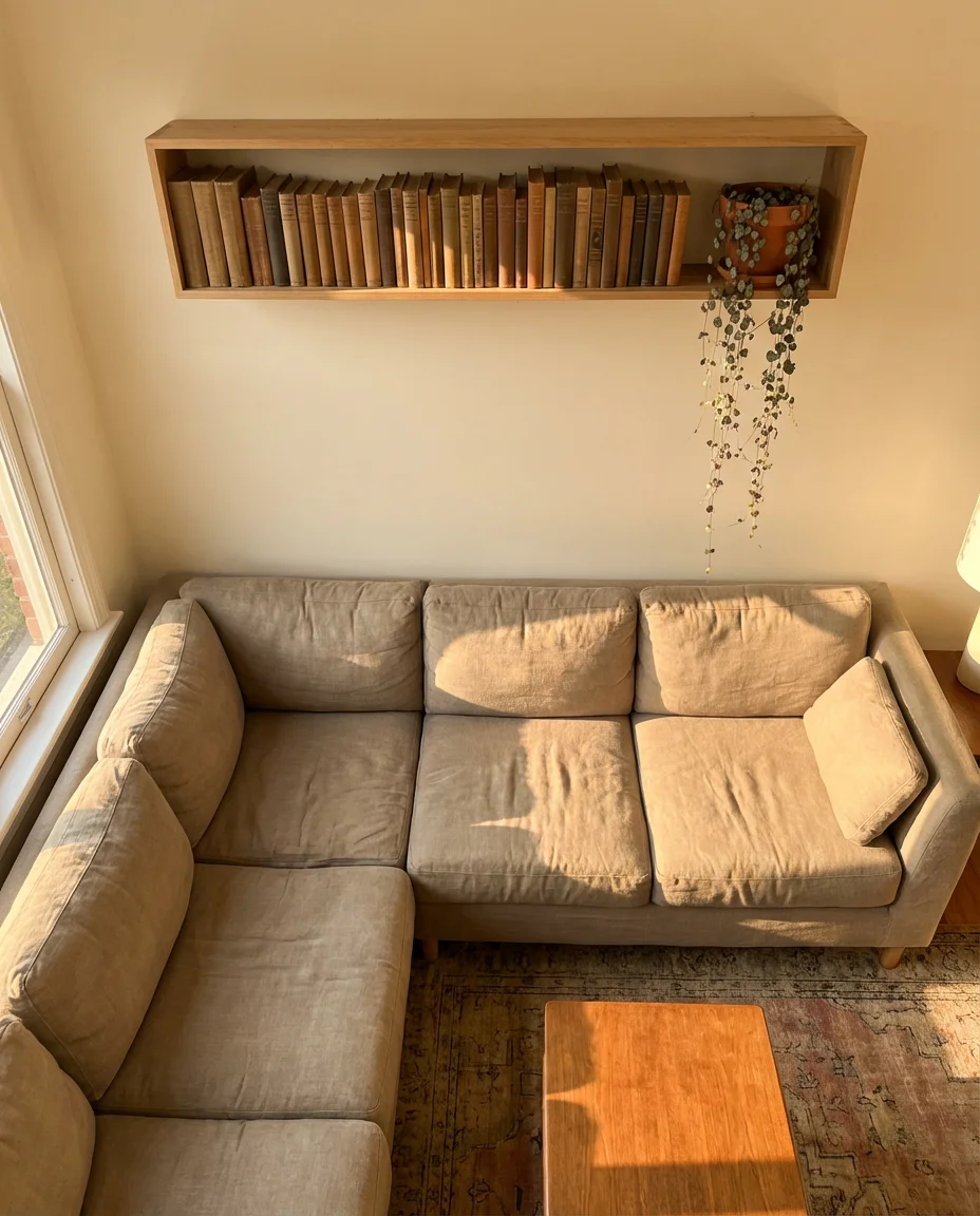 Small Wall Shelf Gallery Above a Sofa 2
