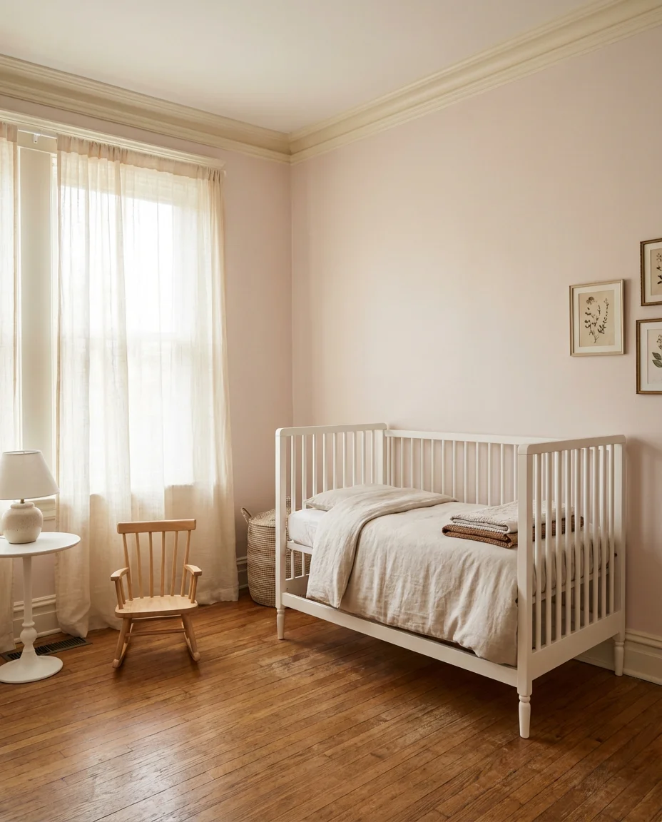 Soft Blush Walls With Warm Ivory Trim 1