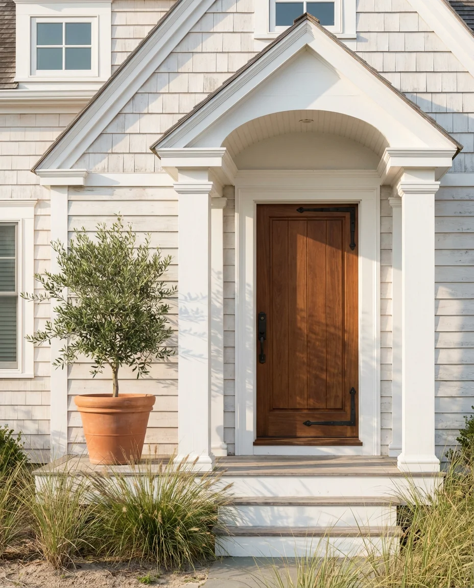 Soft Coastal Color Palette With Natural Wood Door 1