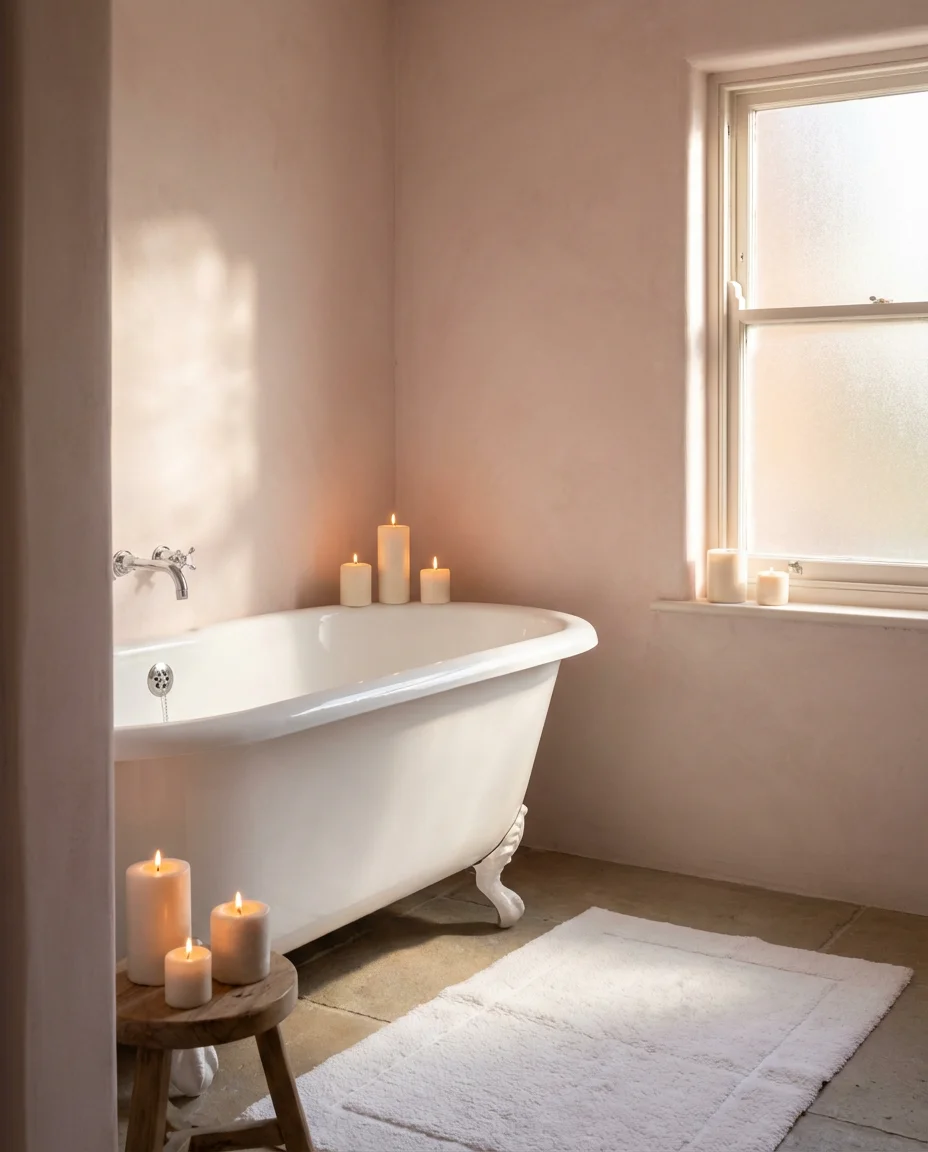 Soft Pink Spa Bathroom With a Freestanding Tub 2