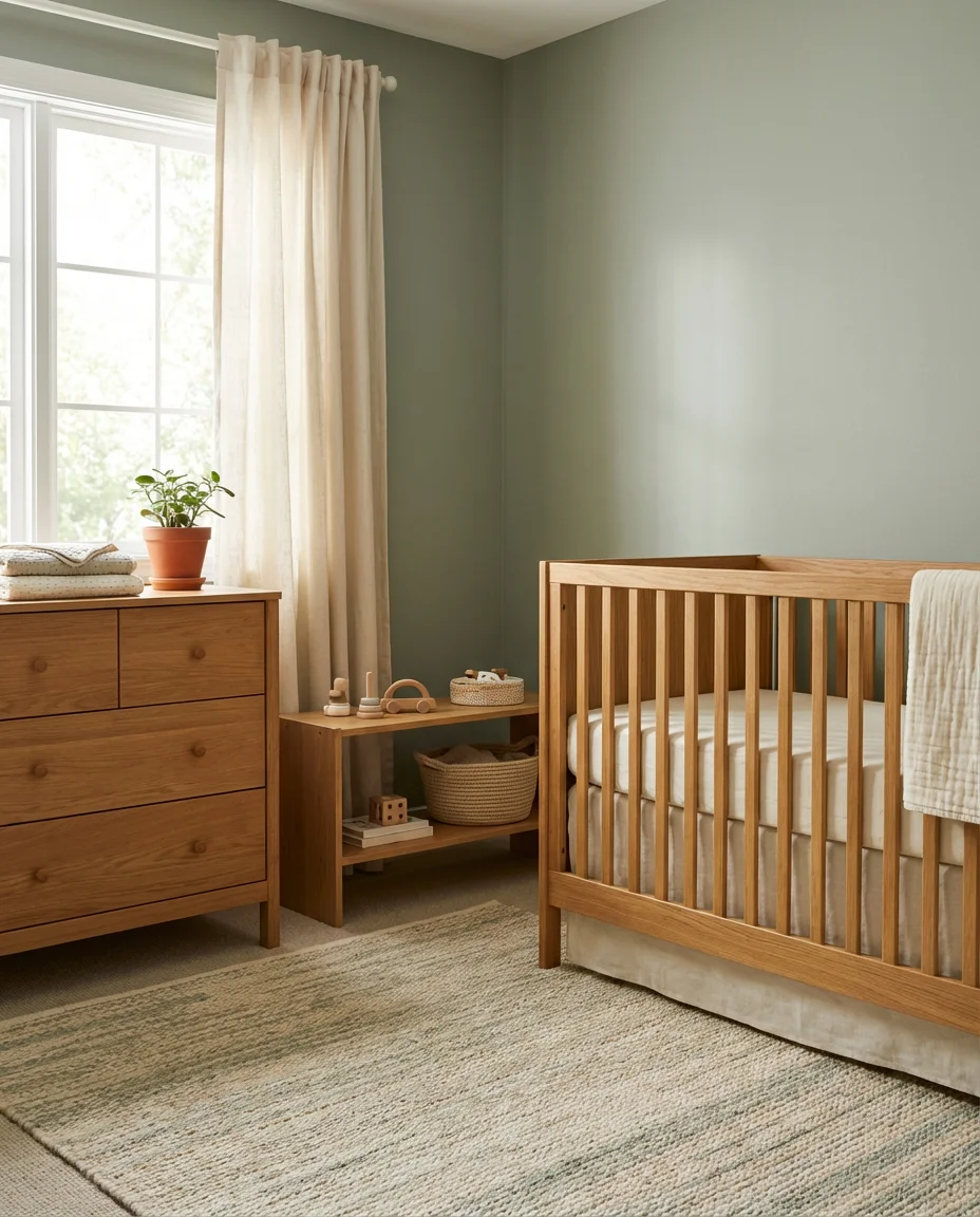 Soft Sage Green With Warm Wood Tones 1