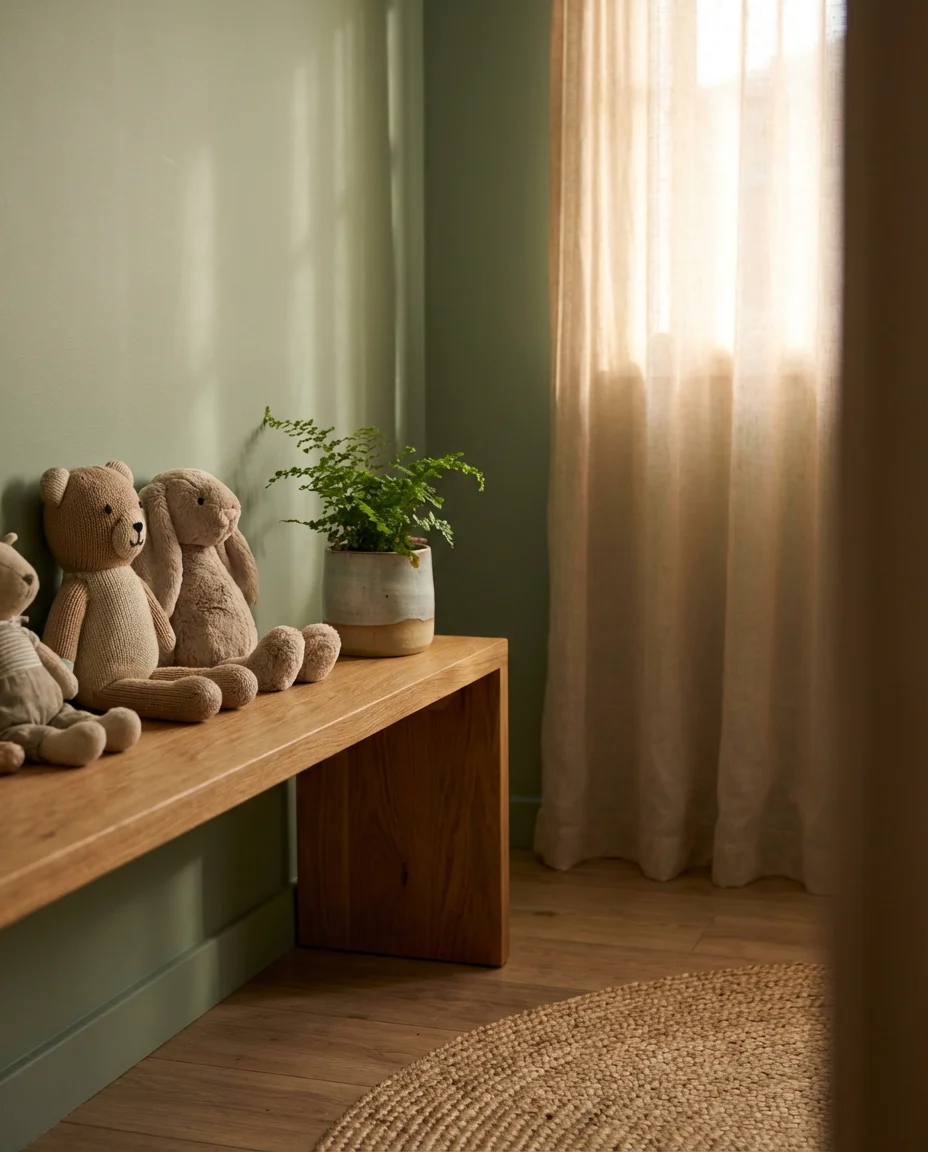 Soft Sage Green With Warm Wood Tones 2