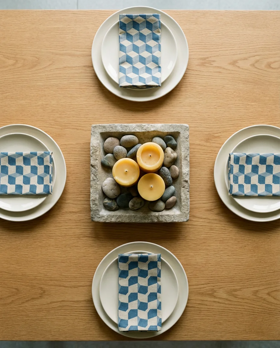 Square Table Decor with Geometric Precision 1
