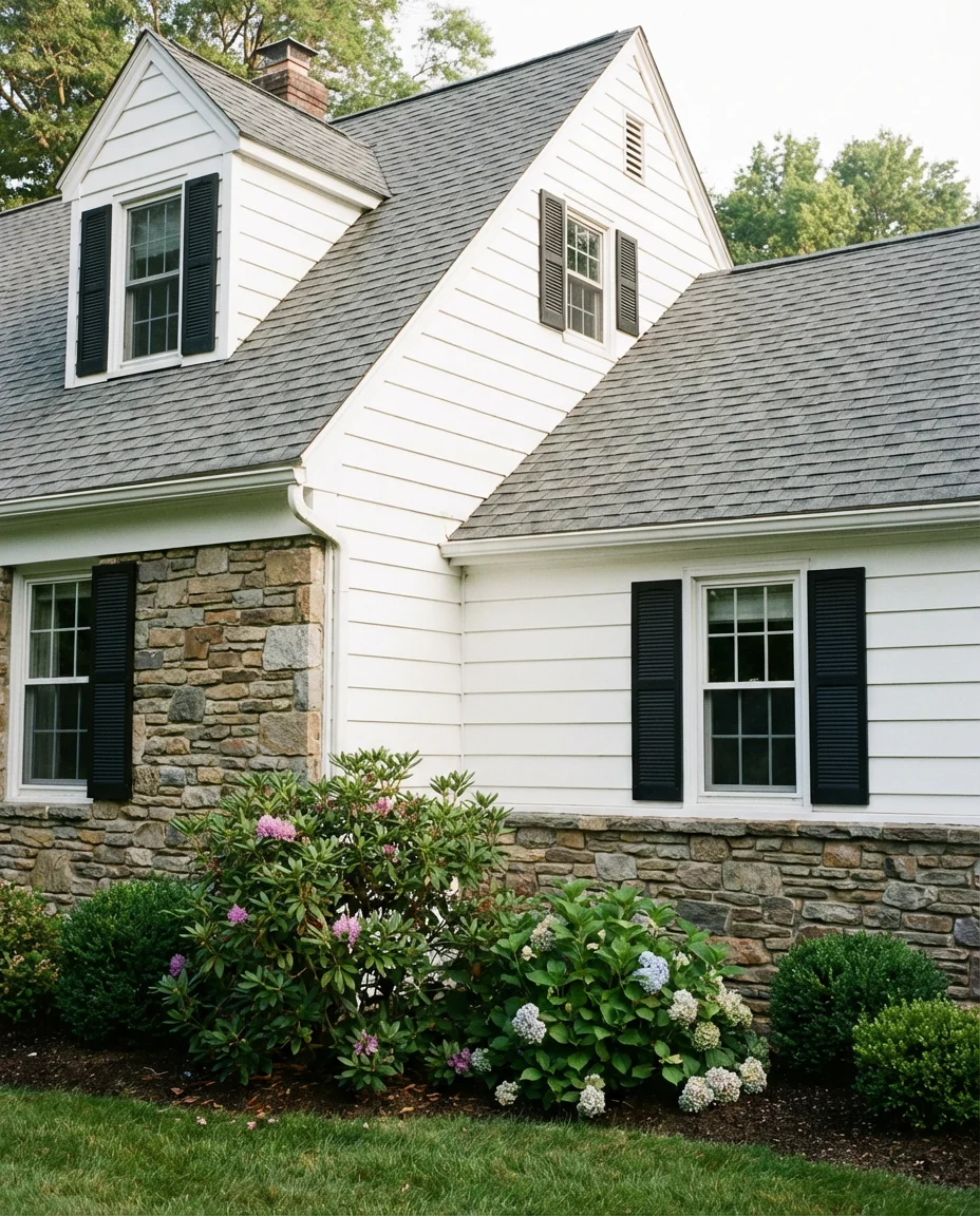 Stone Veneer Lower Half With White Upper Siding 1