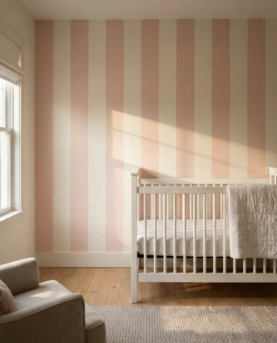 Striped Accent Wall in Blush and Cream 1
