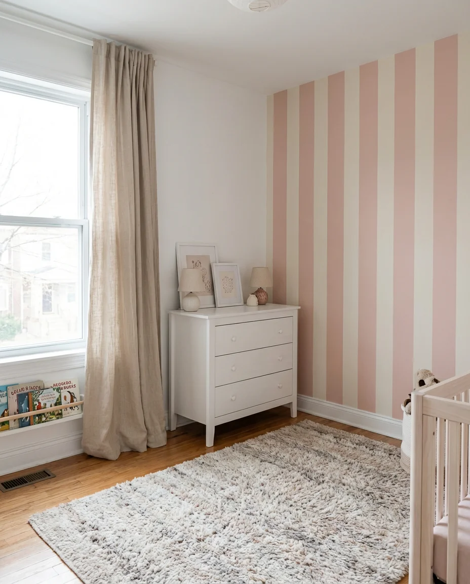 Striped Accent Wall in Blush and Cream 2