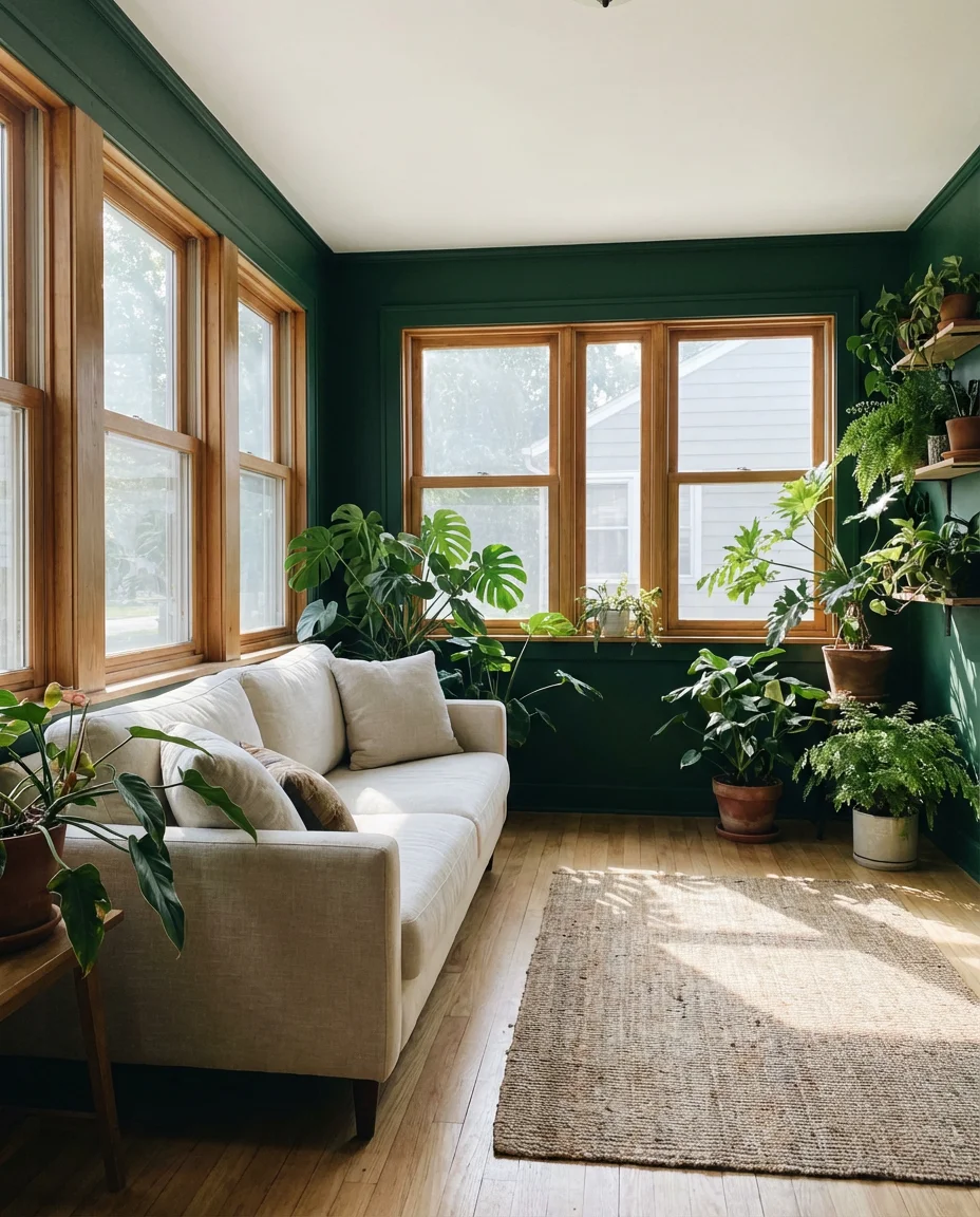 Sunroom With Moody Dark Walls and Plants 1