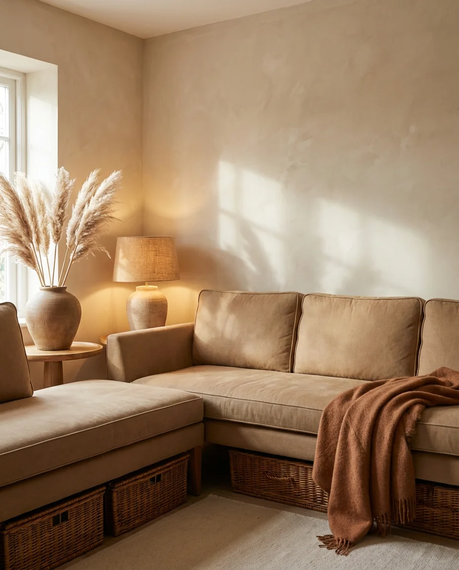 Tan Sectional with Warm Earthy Layers 2