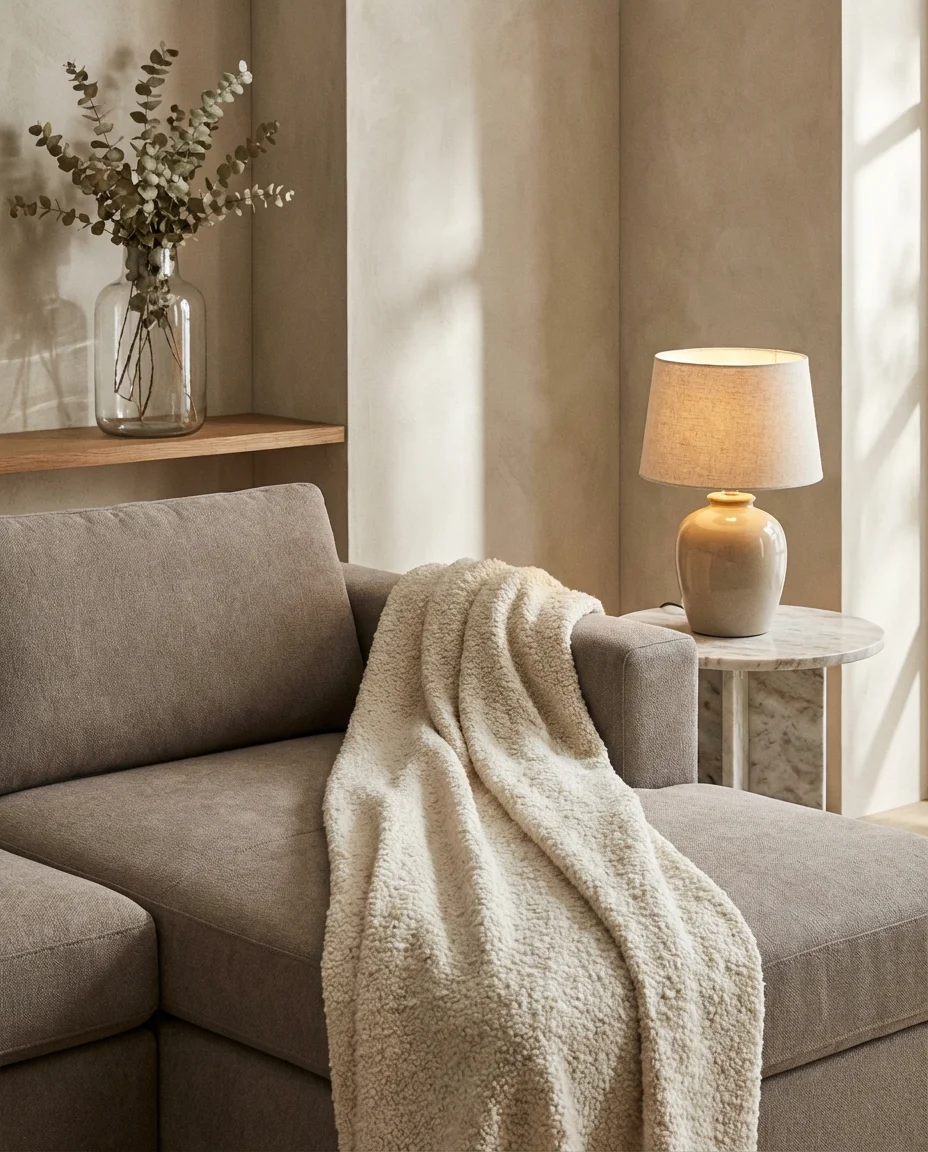 Taupe Sectional with Layered Neutrals 2