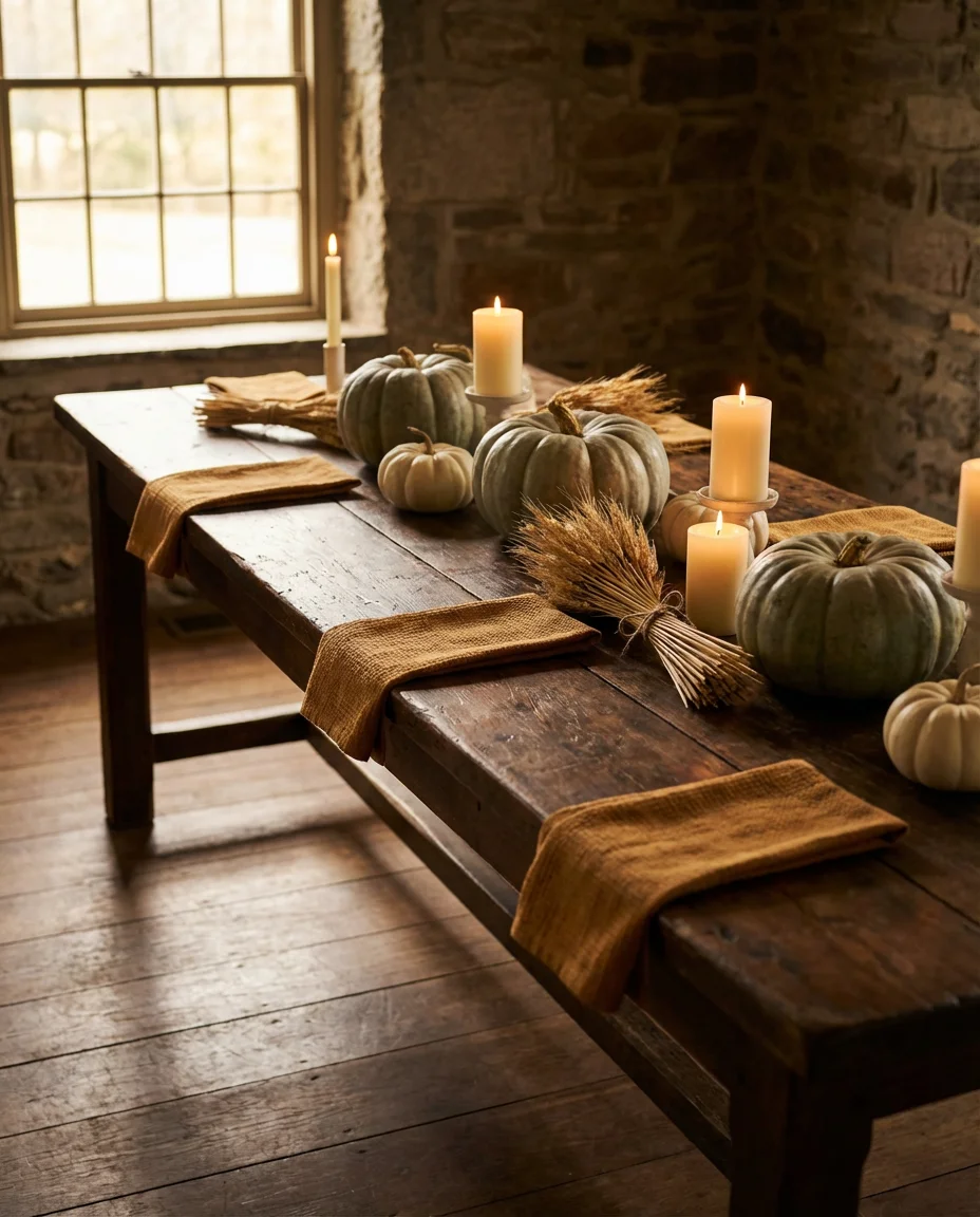 Thanksgiving Harvest Table with Pumpkins and Warm Tones 1