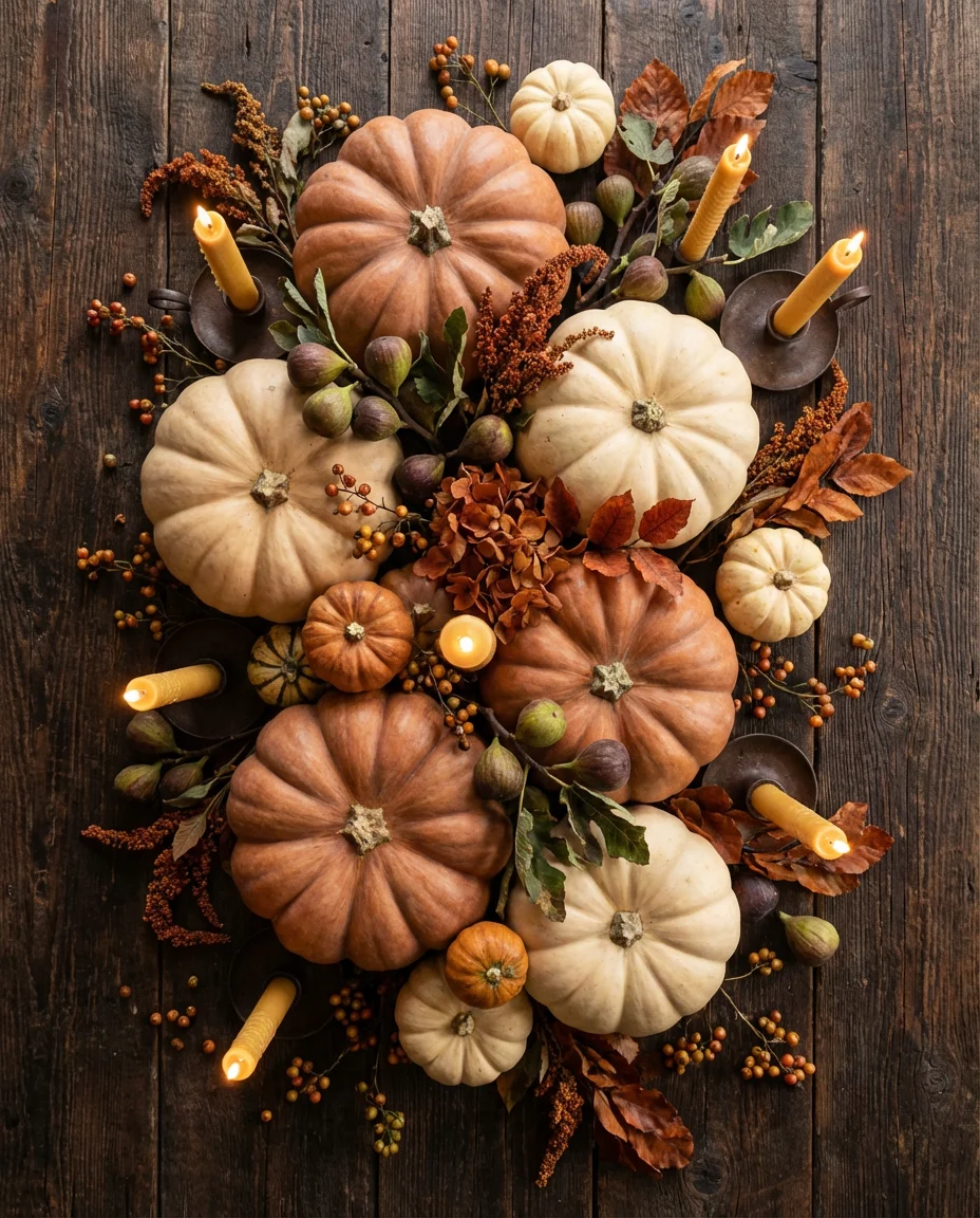 Thanksgiving Harvest Table with Pumpkins and Warm Tones 2