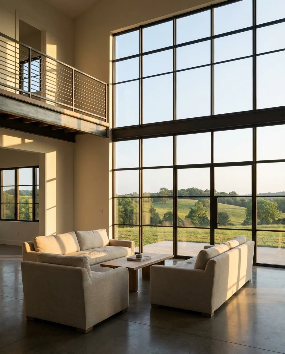 Two-Story Barndominium With Floor-to-Ceiling Windows 1