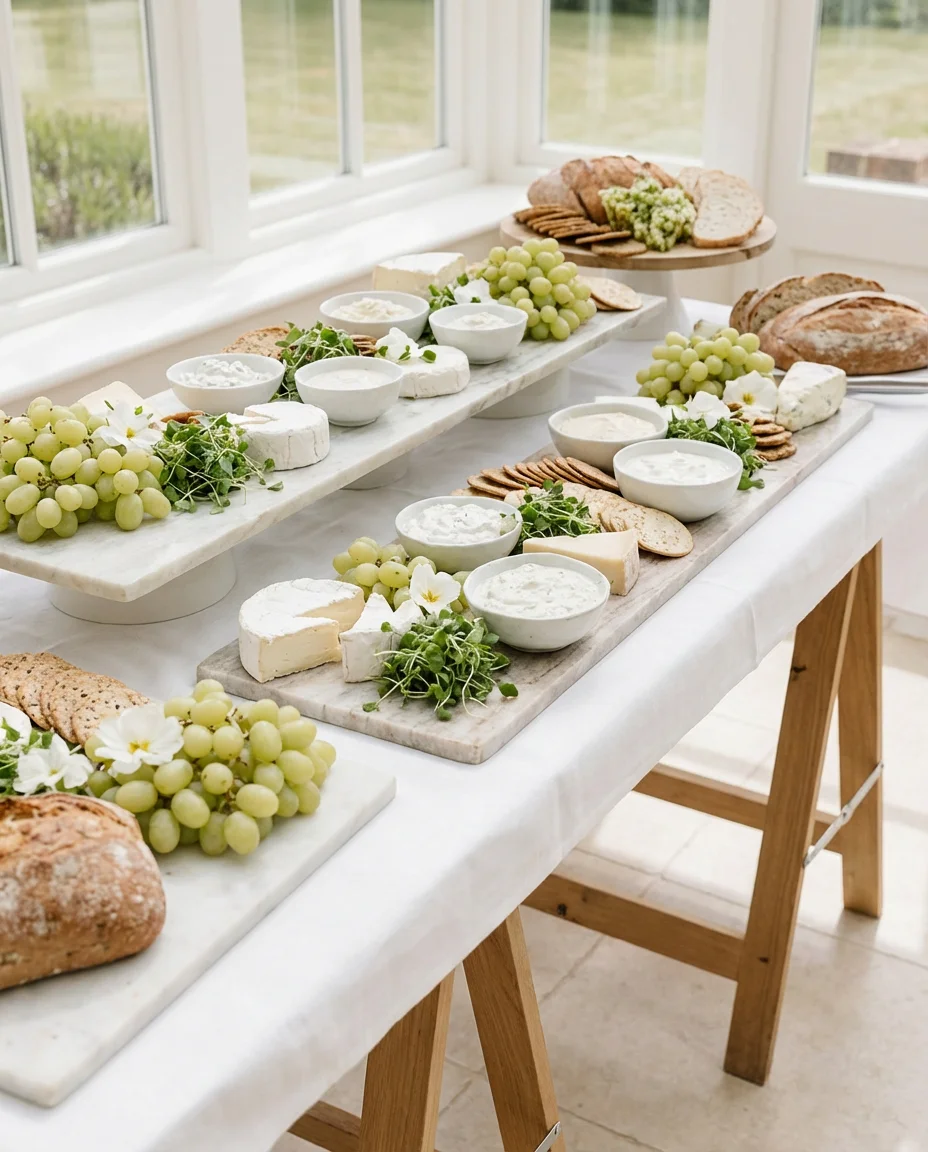 Wedding Food Grazing Table Styled in White and Green 1