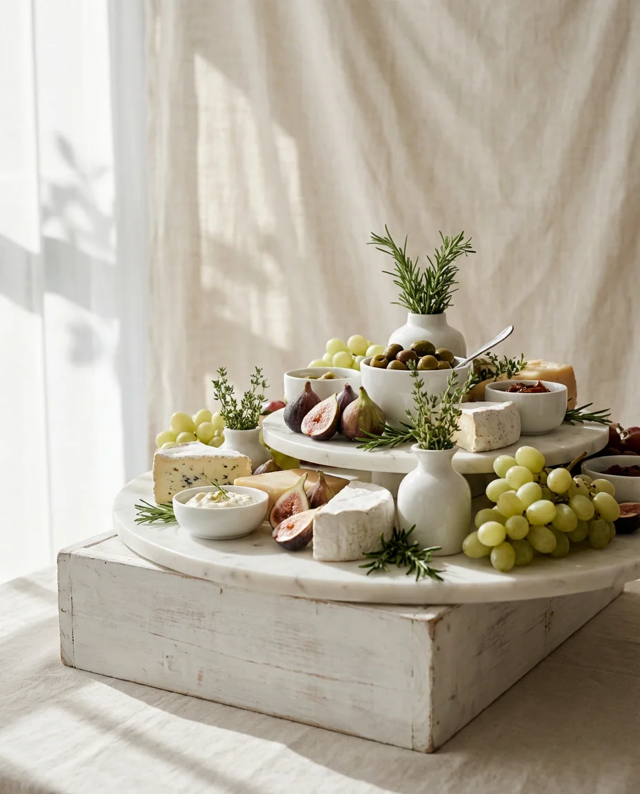 Wedding Food Grazing Table Styled in White and Green 2