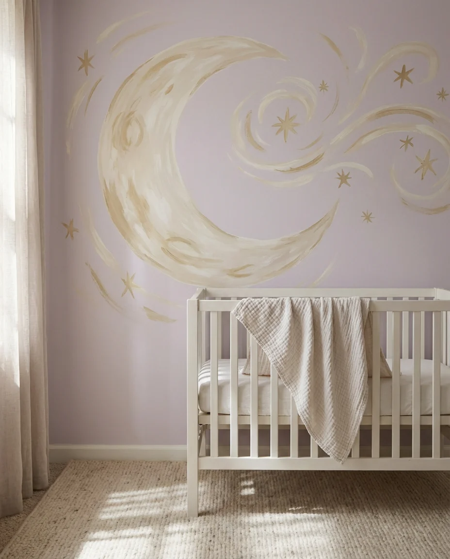 Whimsical Moon and Stars Wall Mural 1