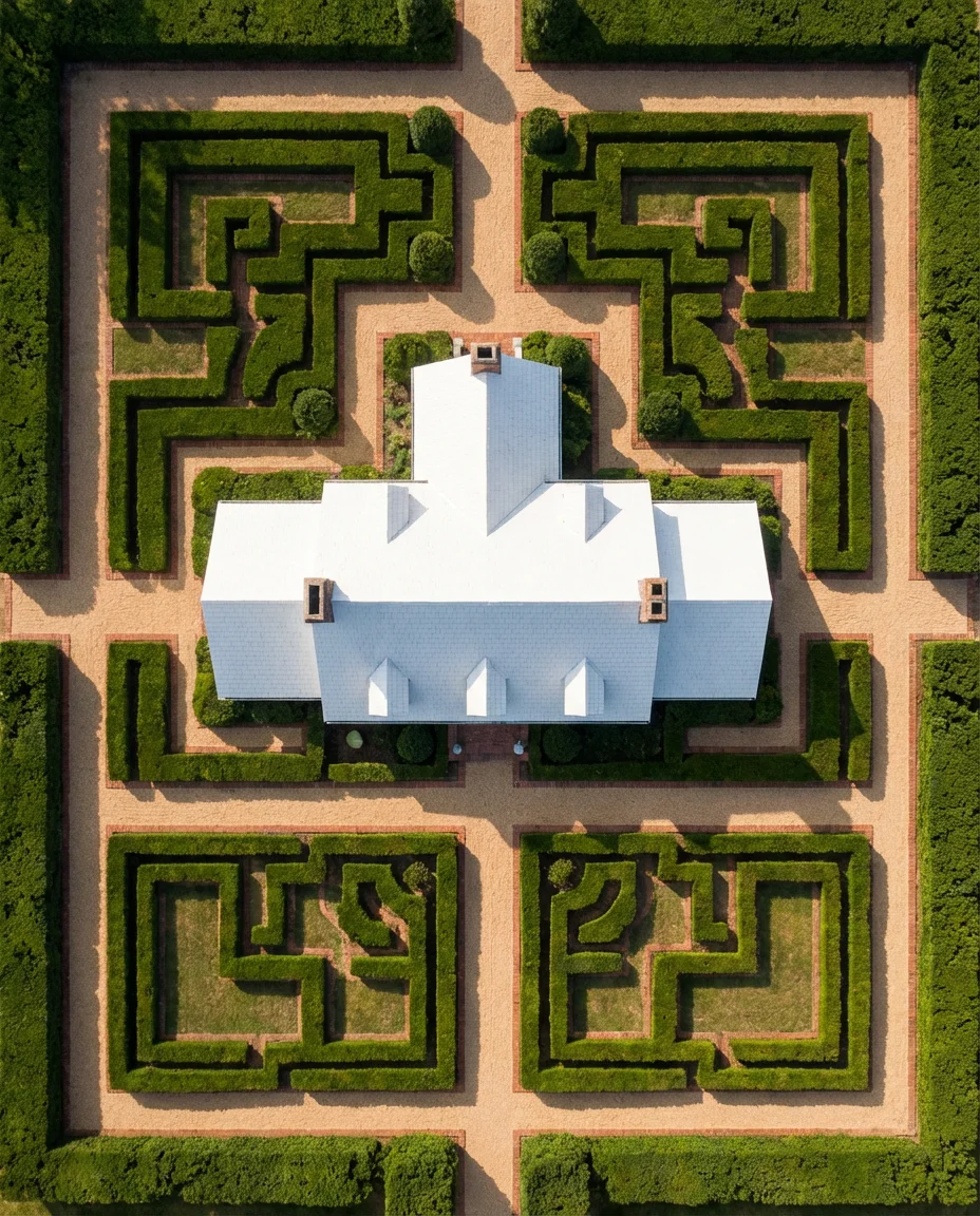 White Cape Cod With Boxwood Formal Landscaping 2