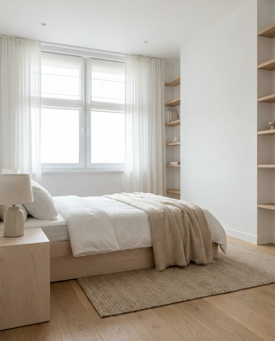 White Sheer Curtains Layered with Blinds 1