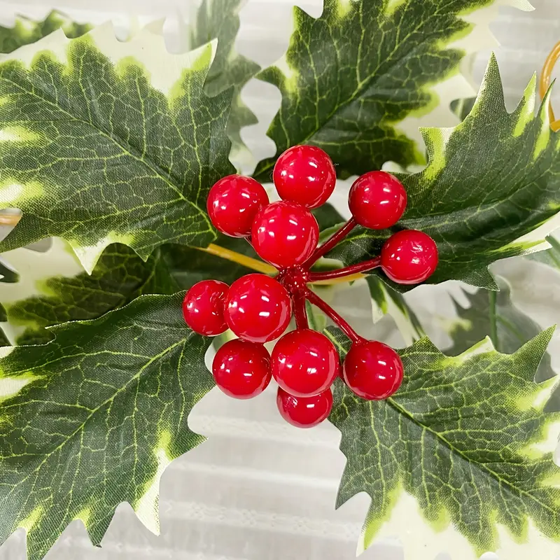 1 2pcs christmas garland holly leaves red berries winter - Temu Australia