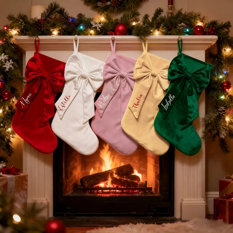1 personalized christmas stocking custom name elegant bow - Temu Oman
