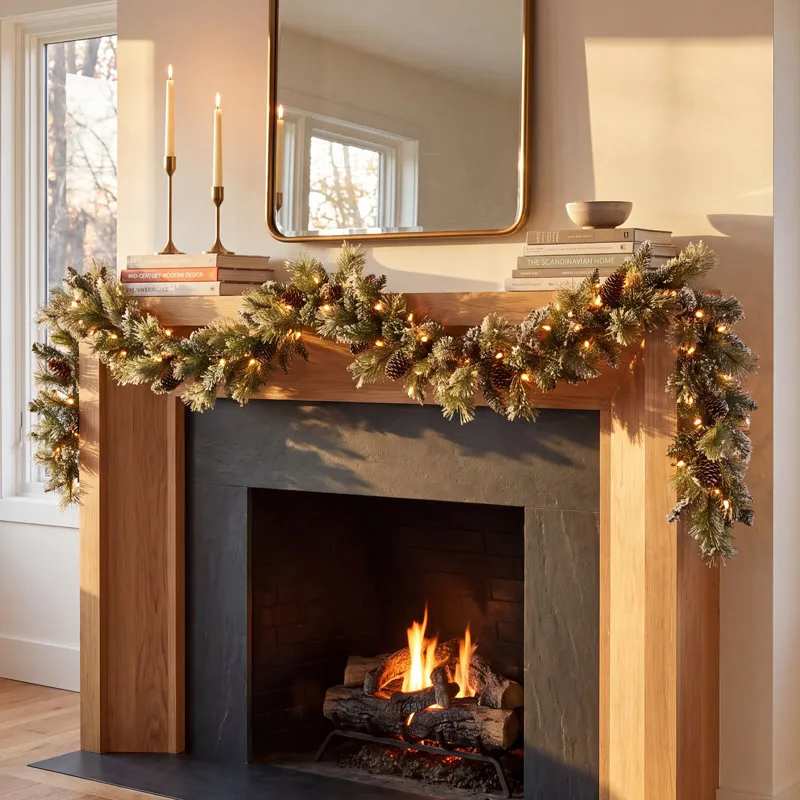 108' Frosted Pre-Lit Bristle Pine Christmas Garland
