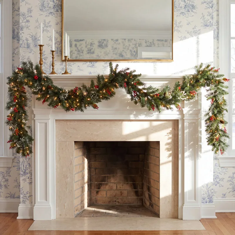 108' Frosted Pre-Lit Pine Garland