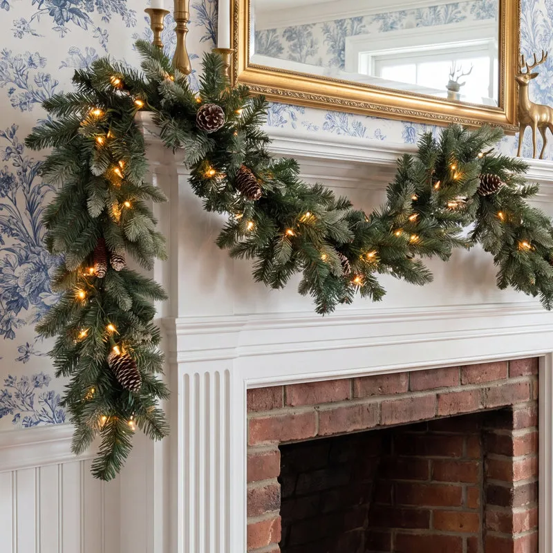 108' Frosted Pre-Lit Spruce Christmas Garland