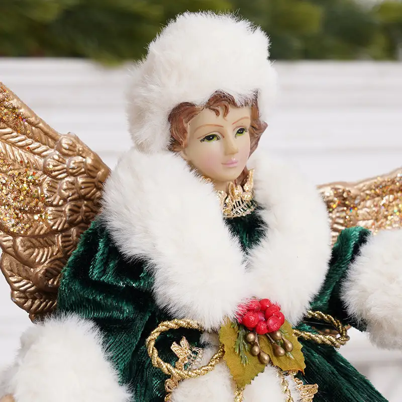16' Green Winter Snowflake Red Haired Angel Topper