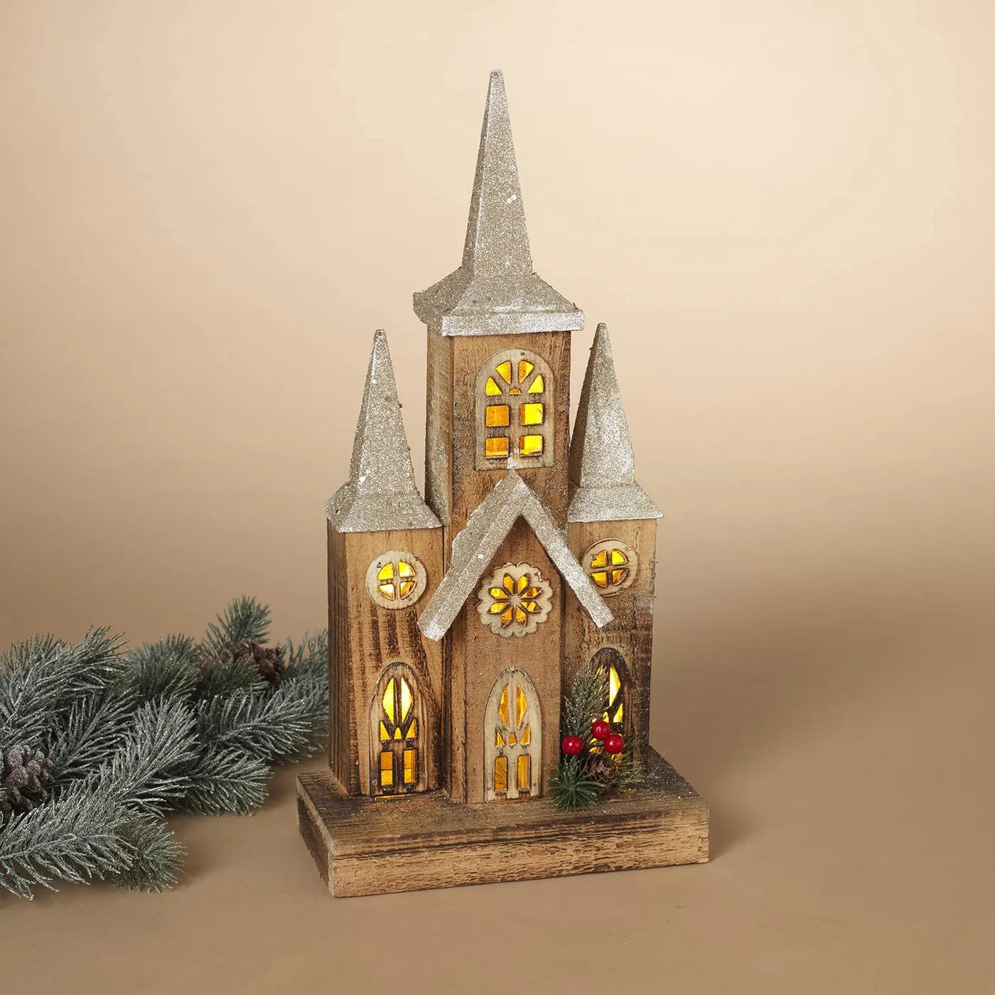 16-Inch Light Up Rustic Wood Christmas Church – Lighted Holiday Villag - One Holiday Way