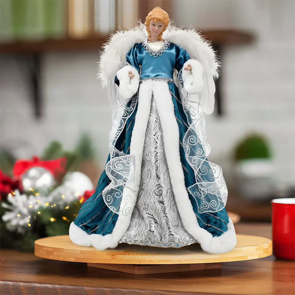 18″ Blue & Silver Big Angel TreeTopper Victorian Style