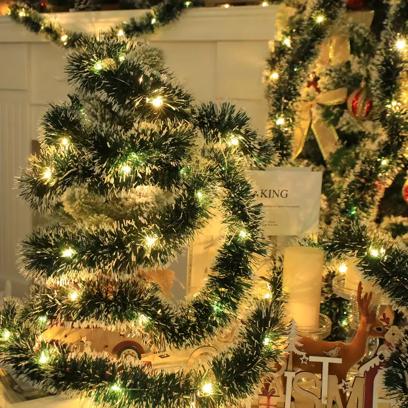 1pc christmas green metallic twist tinsel garland led lights - Temu