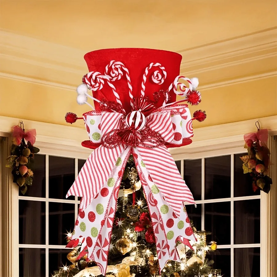 1pc Classic Christmas Tree Topper Hat, Velvet Red With Cute Bow Decor,  Ribbon Christmas Tree Topper, Suitable For Home, Office, Christmas Tree  Decoration, Holiday Party (Christmas, New Year, Winter)