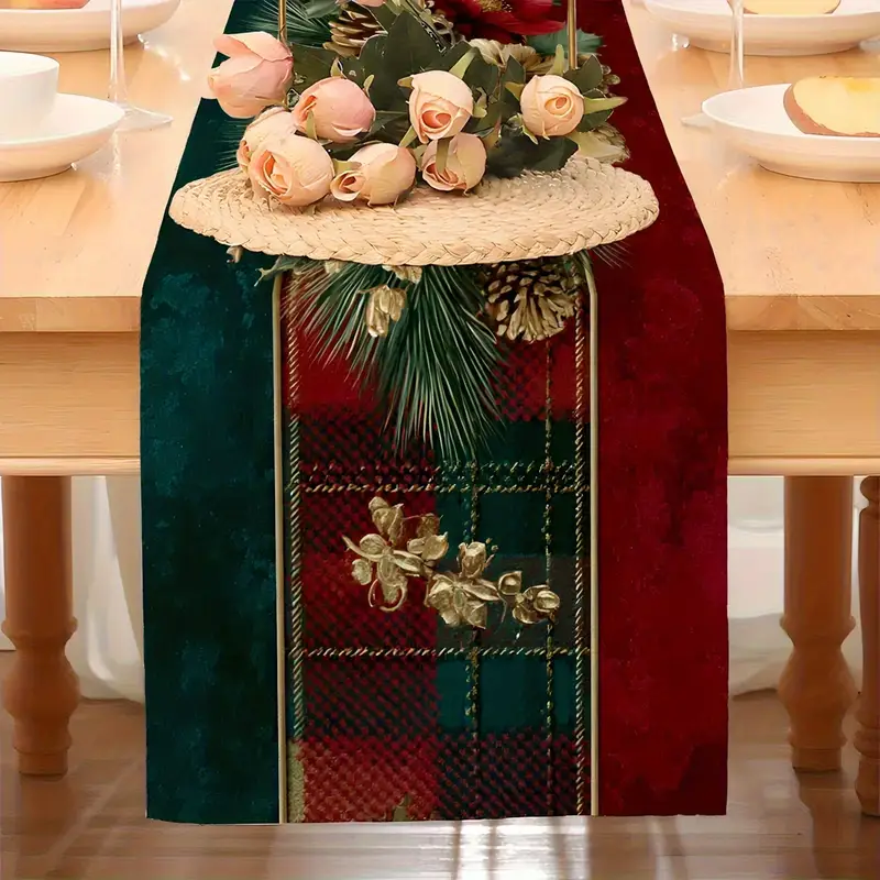 1pc elegant european christmas table runner golden checkered - Temu Oman