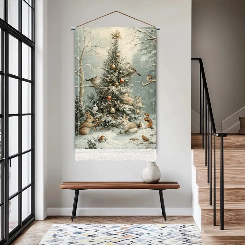 1pc tassel tapestry wall hanging snowy scene christmas tree - Temu Mauritius
