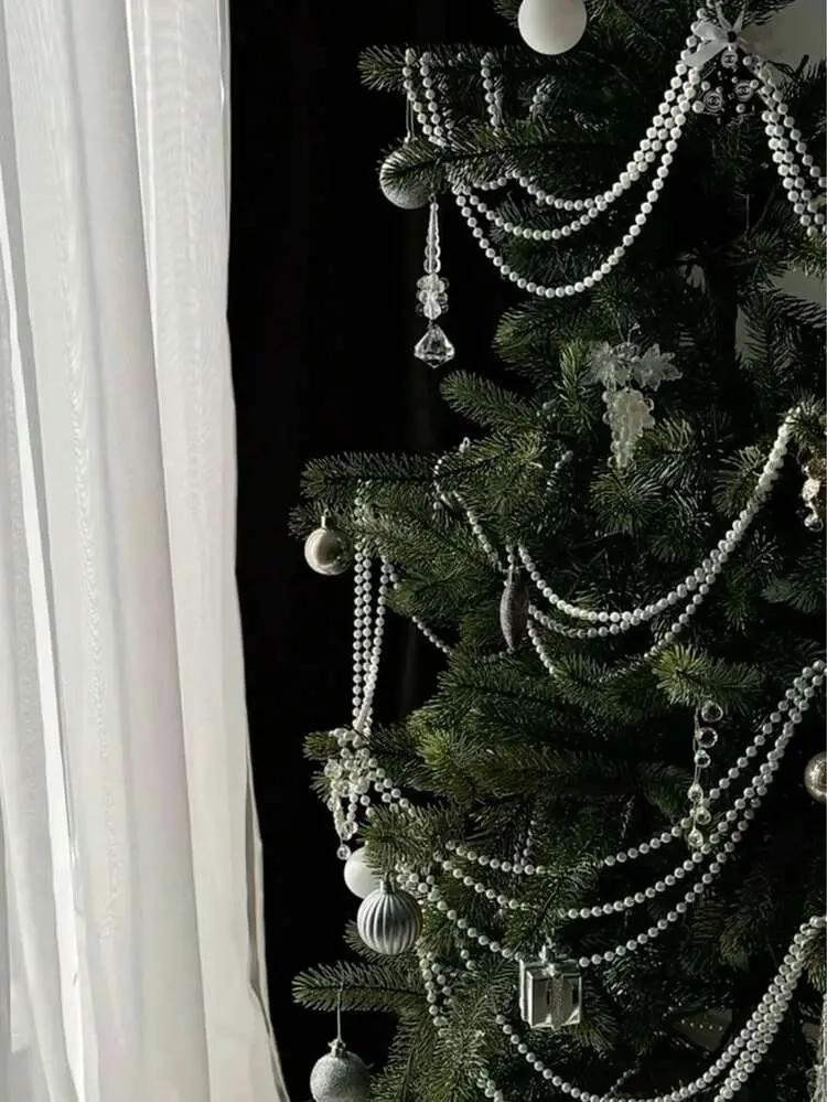 2362/787/196in Artificial White Pearl Beaded Strand, Christmas White Pearl Chain, Faux Pearl Bead Garland, Christmas Tree Hanging Decoration, Party Backdrop, Curtain, Light Decoration, Faux Pearl St