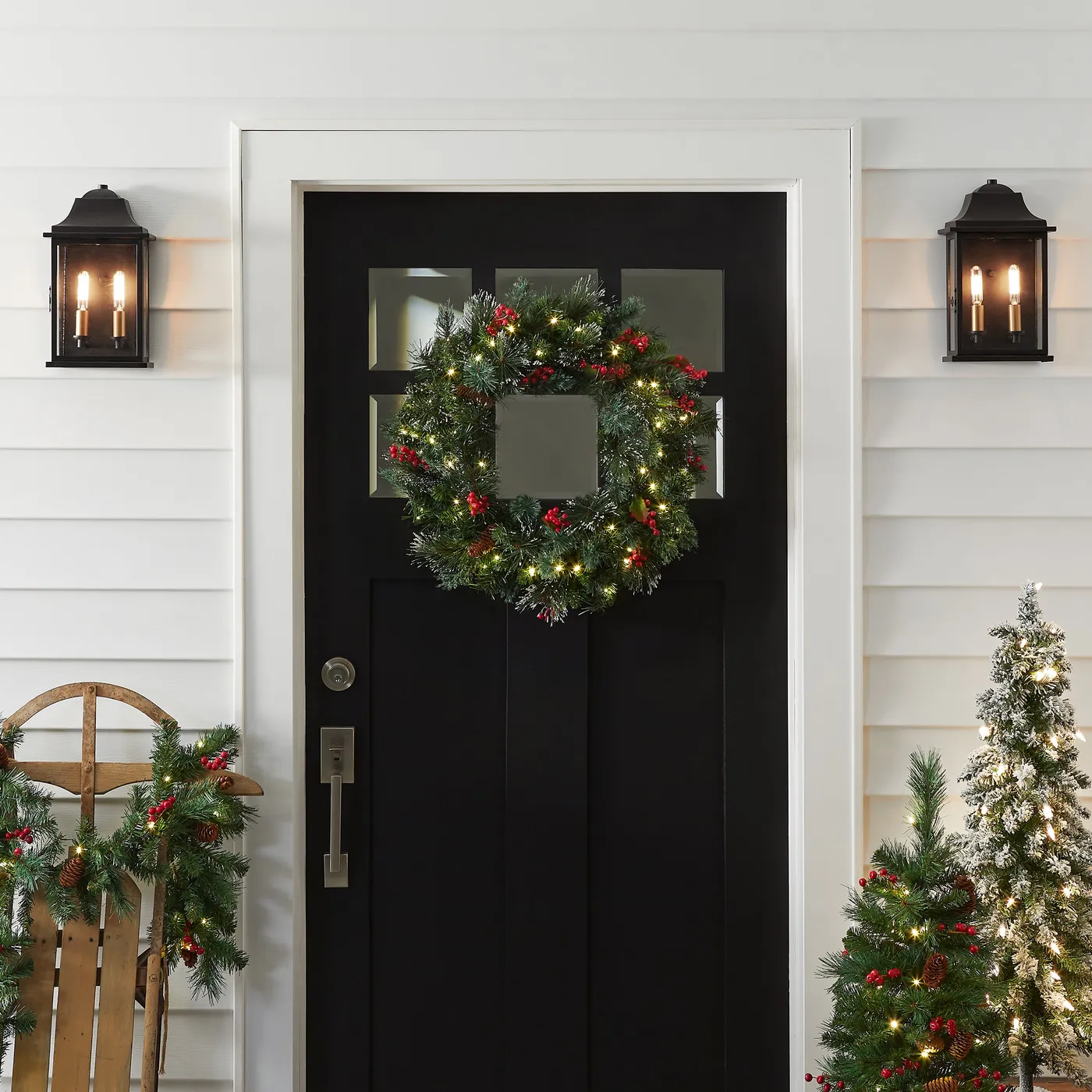 24 in. Pre-Lit Wintry Pine Wreath with Warm White LED Lights · National Tree Company