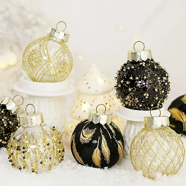 25Pcs Gold and Black Christmas Decoration Set Xmas Ornament Christmas Tree  Baubles