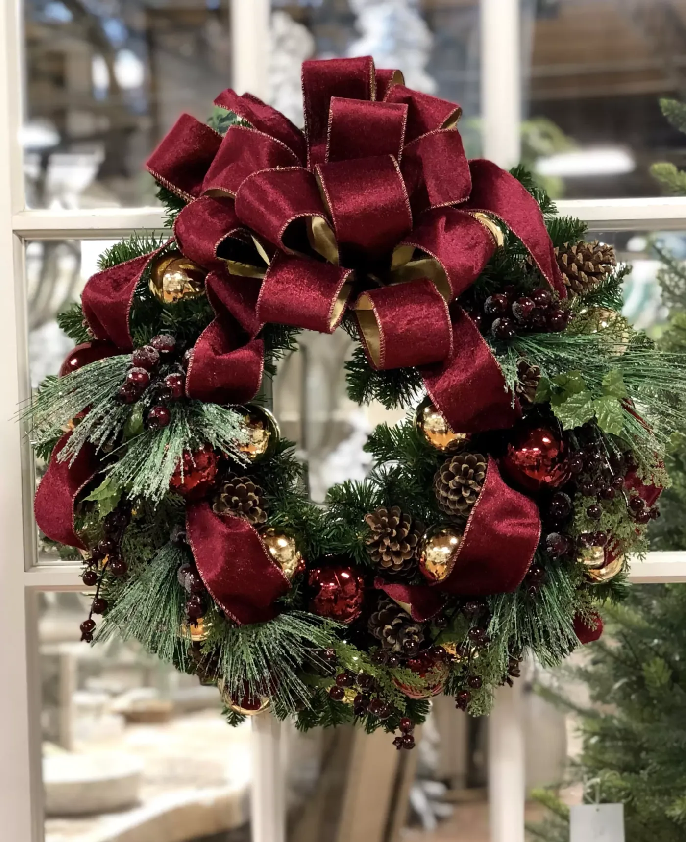 26″ Evergreen Holiday Wreath with Berries, Ornaments and a Large Christmas  Wreath