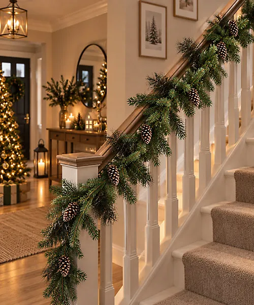 2.7m Artificial Christmas Banister Garland with Pinecones