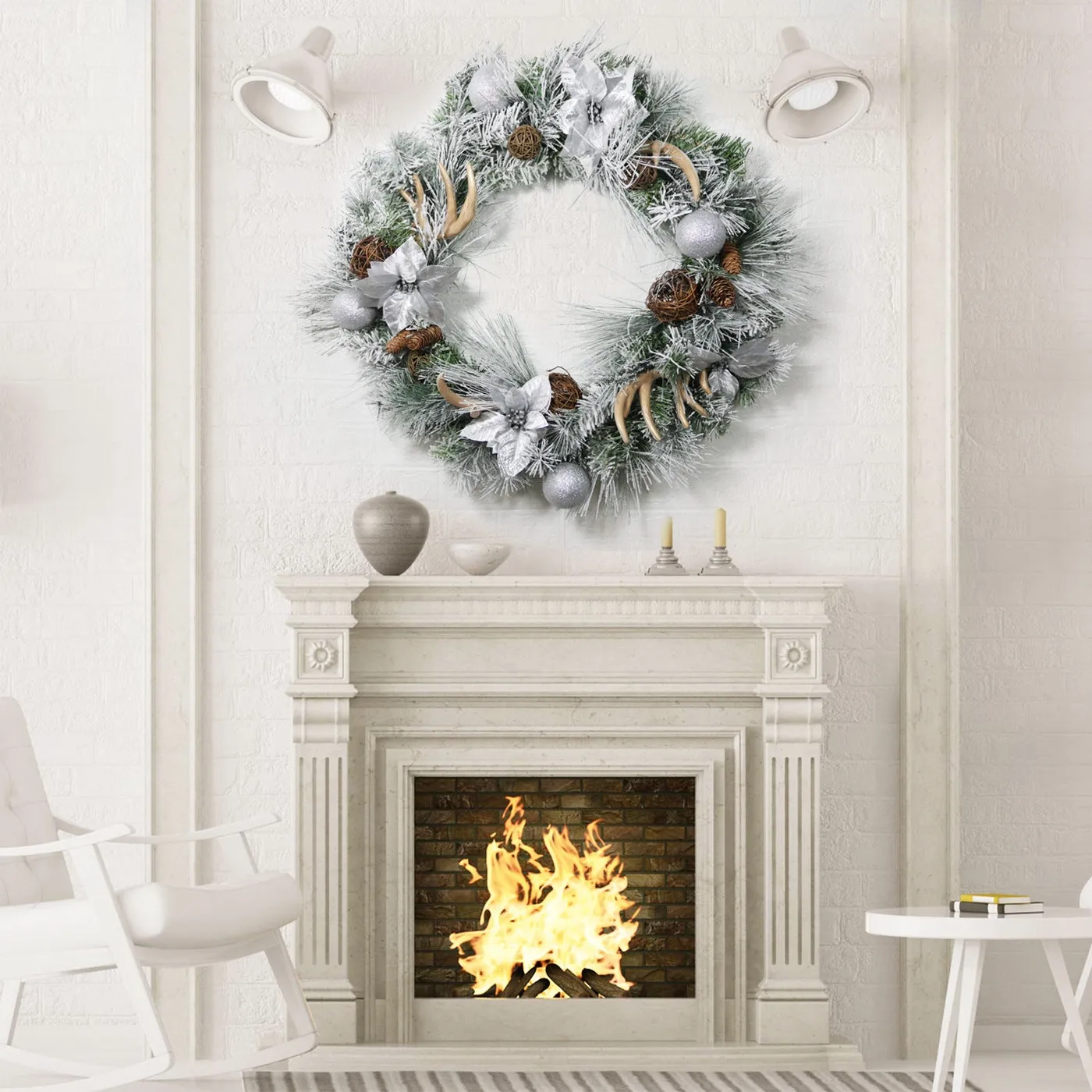 29 Inch Pine Needle Christmas Wreath with Antler Rattan — festwholesale