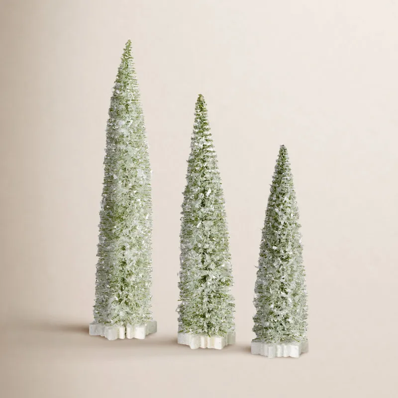 3-Piece Frosted Bottlebrush Tabletop Tree Set